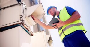 HVAC employee inspecting a vent